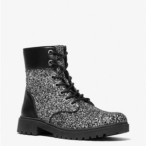 Michael Kors Black & glitter Alistair combat boots size 9.5 new